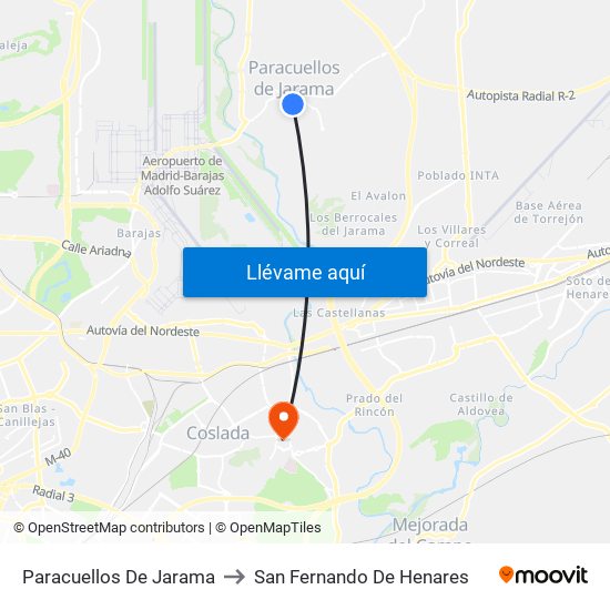 Paracuellos De Jarama to San Fernando De Henares map