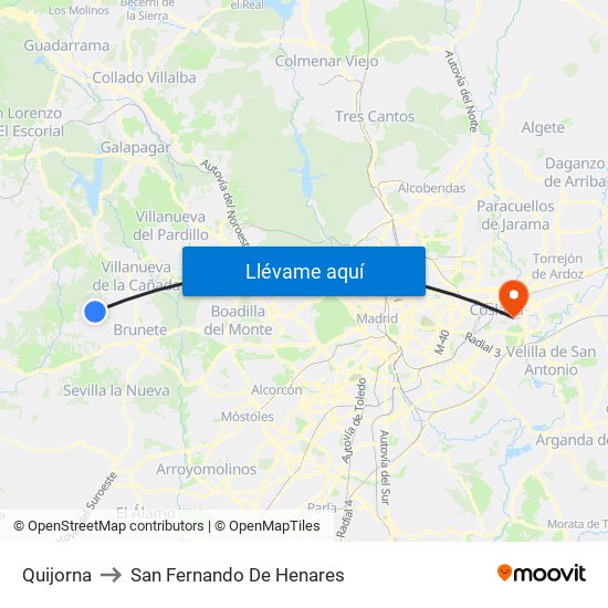 Quijorna to San Fernando De Henares map