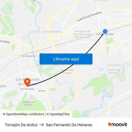 Torrejón De Ardoz to San Fernando De Henares map