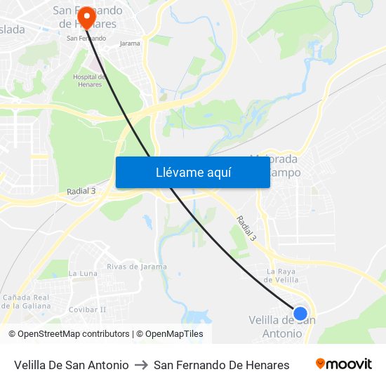 Velilla De San Antonio to San Fernando De Henares map