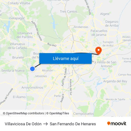 Villaviciosa De Odón to San Fernando De Henares map