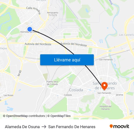 Alameda De Osuna to San Fernando De Henares map