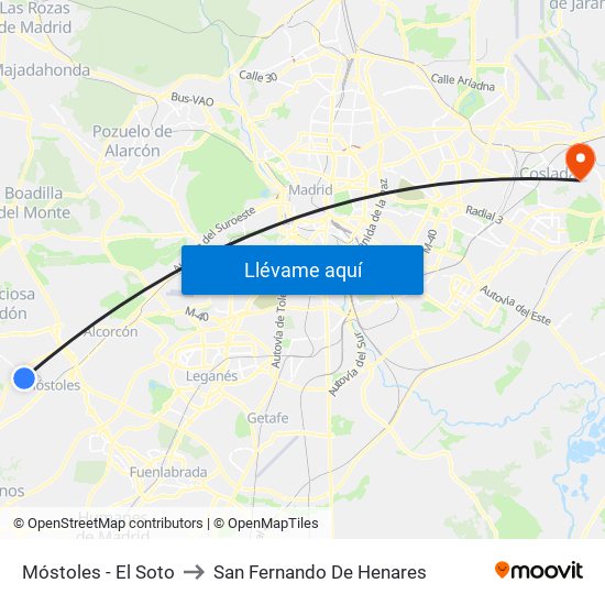Móstoles - El Soto to San Fernando De Henares map