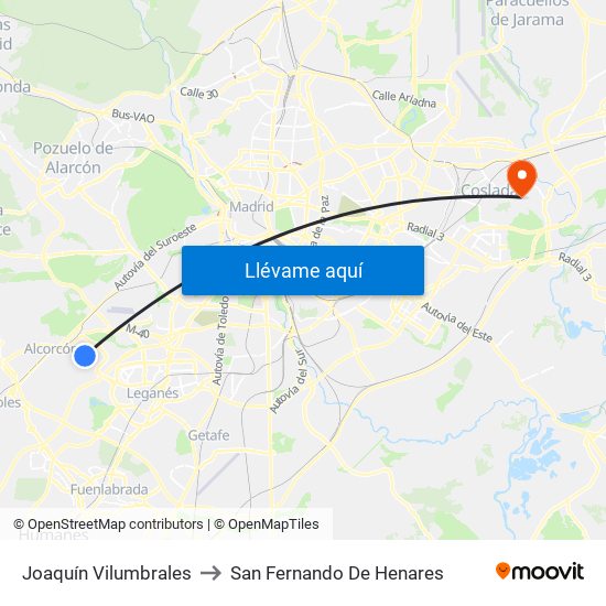 Joaquín Vilumbrales to San Fernando De Henares map