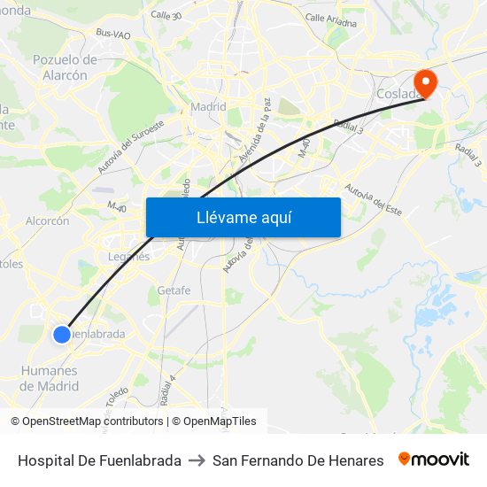 Hospital De Fuenlabrada to San Fernando De Henares map