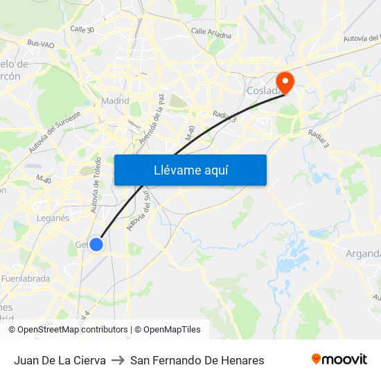 Juan De La Cierva to San Fernando De Henares map