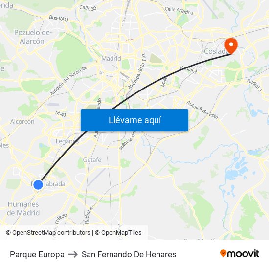Parque Europa to San Fernando De Henares map