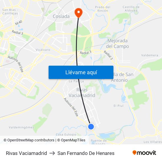 Rivas Vaciamadrid to San Fernando De Henares map
