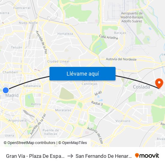 Gran Vía - Plaza De España to San Fernando De Henares map