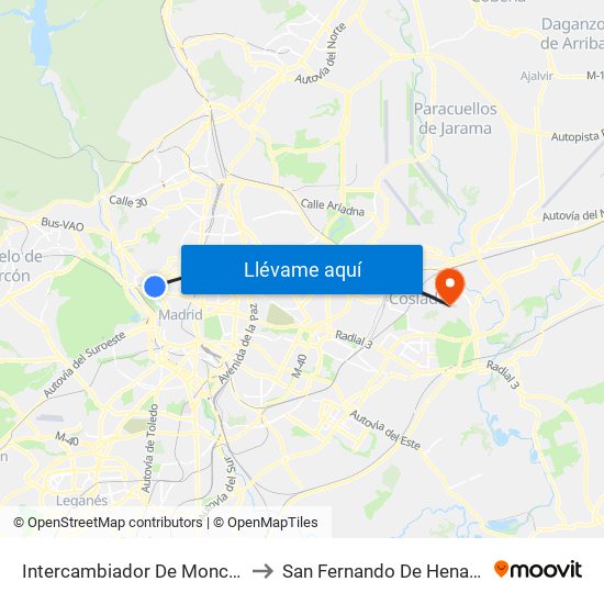 Intercambiador De Moncloa to San Fernando De Henares map