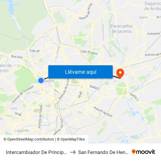 Intercambiador De Príncipe Pío to San Fernando De Henares map