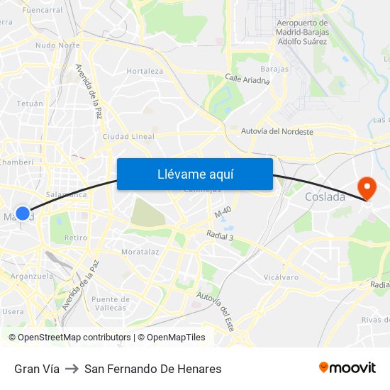 Gran Vía to San Fernando De Henares map