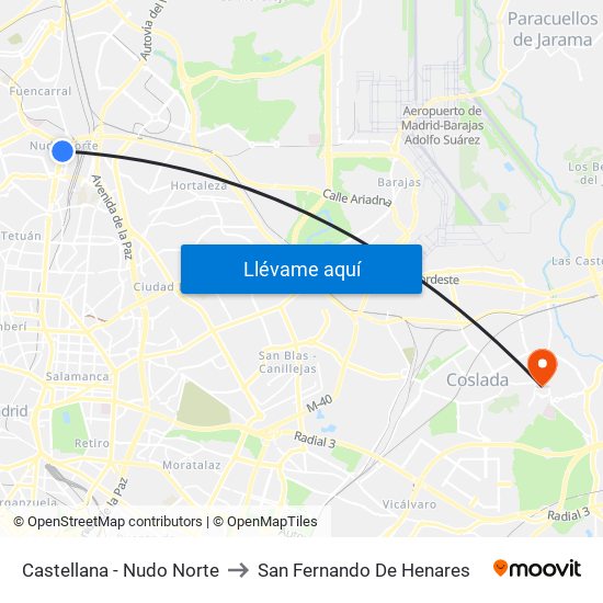 Castellana - Nudo Norte to San Fernando De Henares map