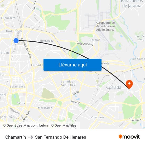 Chamartín to San Fernando De Henares map