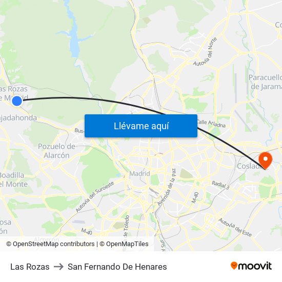 Las Rozas to San Fernando De Henares map