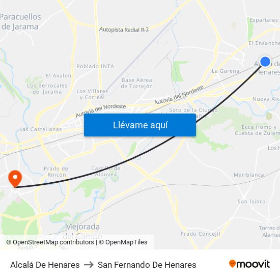 Alcalá De Henares to San Fernando De Henares map