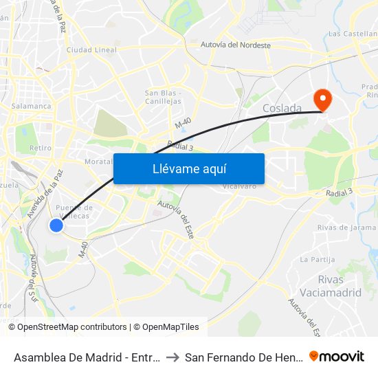 Asamblea De Madrid - Entrevías to San Fernando De Henares map