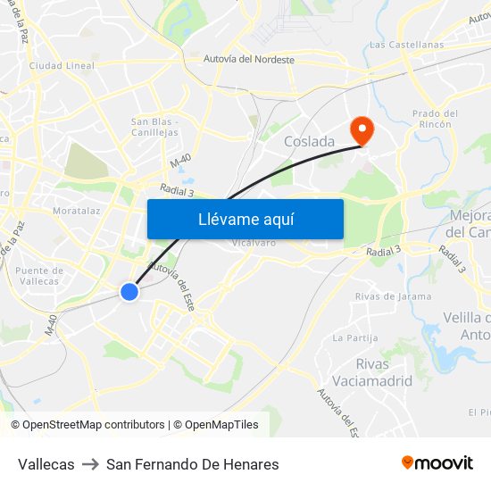 Vallecas to San Fernando De Henares map
