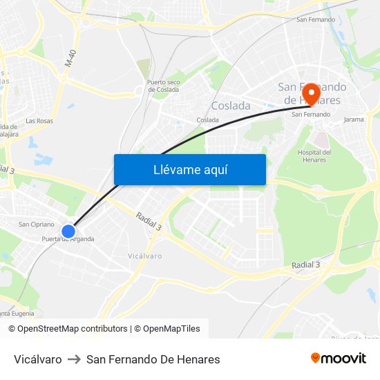 Vicálvaro to San Fernando De Henares map