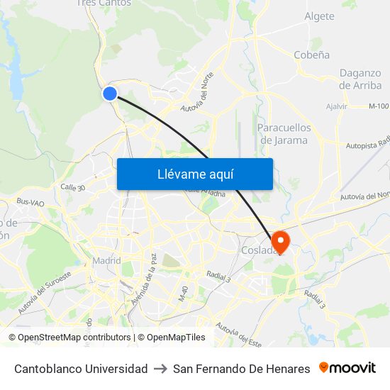 Cantoblanco Universidad to San Fernando De Henares map