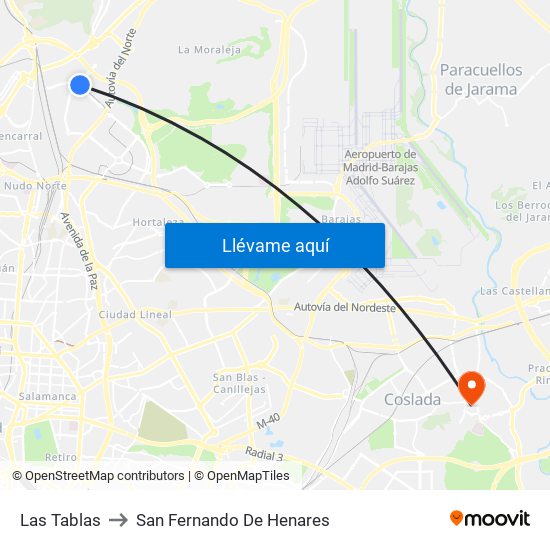 Las Tablas to San Fernando De Henares map