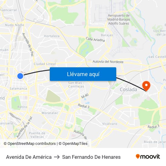 Avenida De América to San Fernando De Henares map