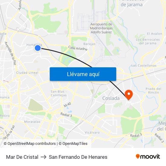 Mar De Cristal to San Fernando De Henares map