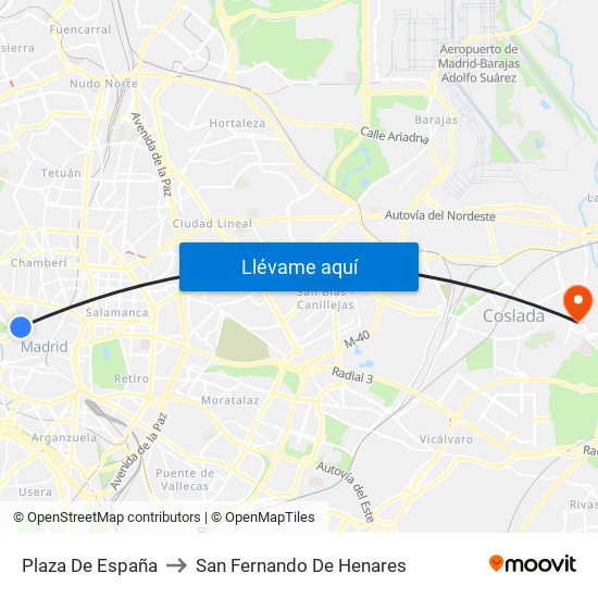 Plaza De España to San Fernando De Henares map
