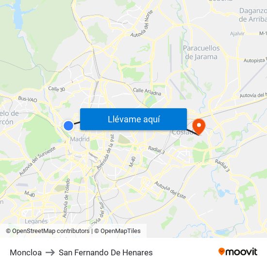 Moncloa to San Fernando De Henares map