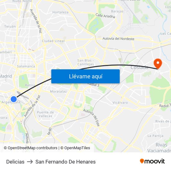 Delicias to San Fernando De Henares map