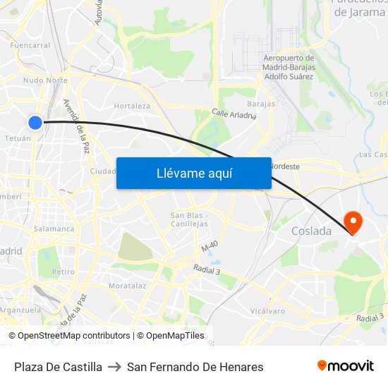 Plaza De Castilla to San Fernando De Henares map