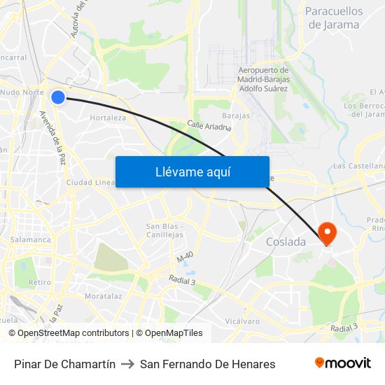 Pinar De Chamartín to San Fernando De Henares map