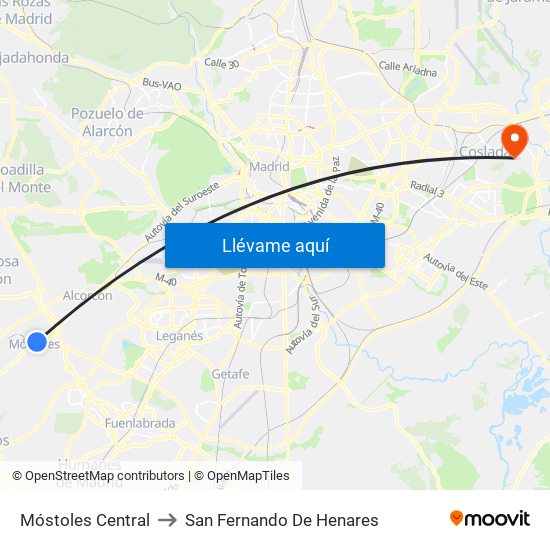 Móstoles Central to San Fernando De Henares map