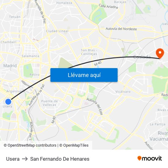 Usera to San Fernando De Henares map