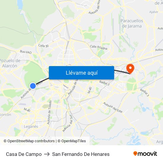 Casa De Campo to San Fernando De Henares map