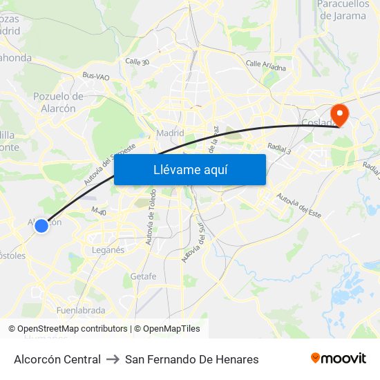 Alcorcón Central to San Fernando De Henares map