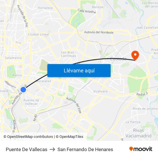 Puente De Vallecas to San Fernando De Henares map