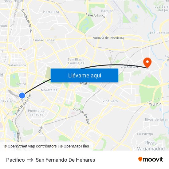 Pacífico to San Fernando De Henares map