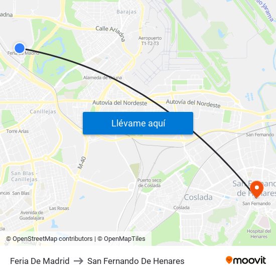 Feria De Madrid to San Fernando De Henares map