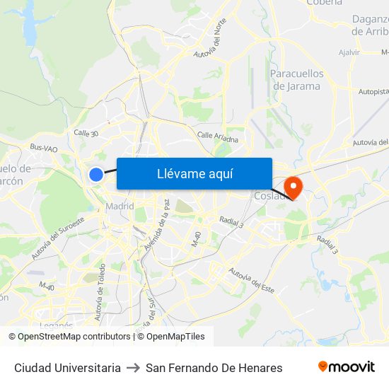 Ciudad Universitaria to San Fernando De Henares map