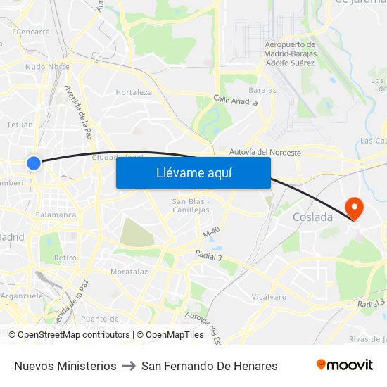 Nuevos Ministerios to San Fernando De Henares map