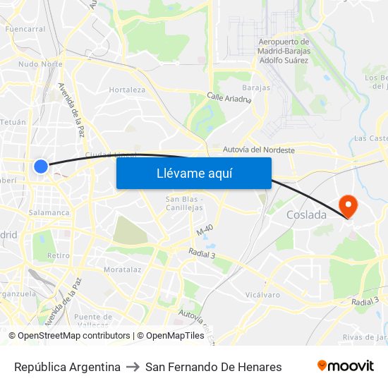 República Argentina to San Fernando De Henares map