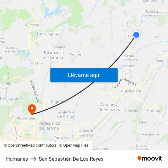 Humanes to San Sebastián De Los Reyes map