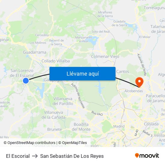 El Escorial to San Sebastián De Los Reyes map