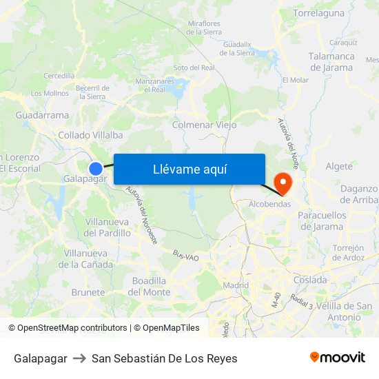 Galapagar to San Sebastián De Los Reyes map