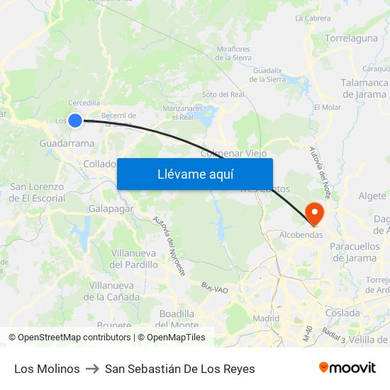Los Molinos to San Sebastián De Los Reyes map