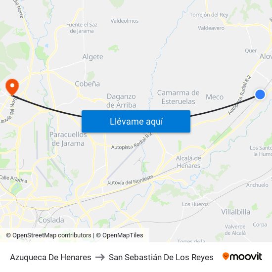 Azuqueca De Henares to San Sebastián De Los Reyes map