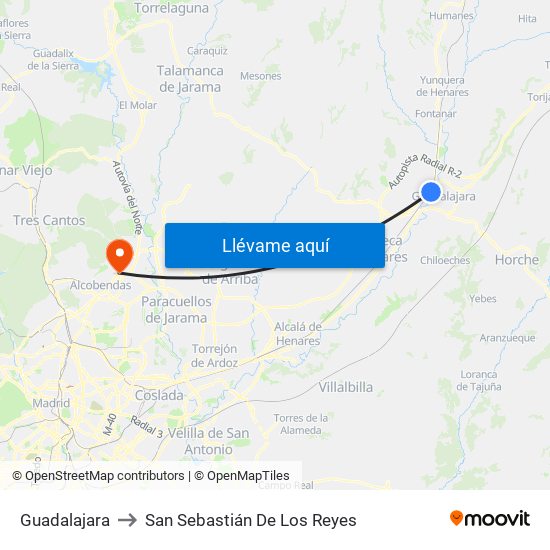 Guadalajara to San Sebastián De Los Reyes map