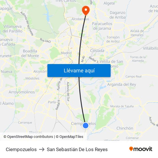 Ciempozuelos to San Sebastián De Los Reyes map