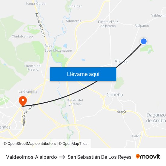 Valdeolmos-Alalpardo to San Sebastián De Los Reyes map
